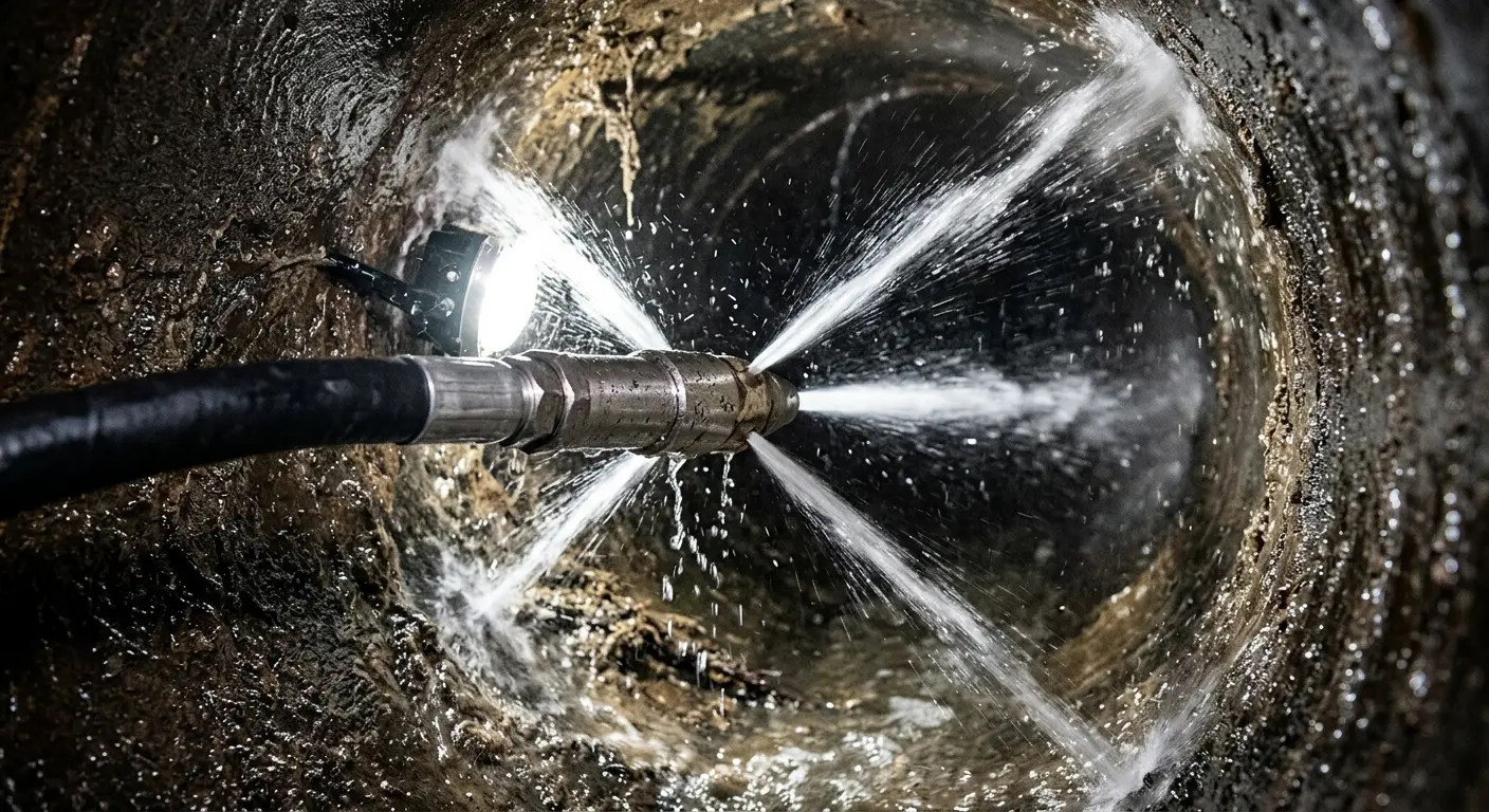 High-pressure hydro jetting nozzle cleaning sewer pipe for Sewer Cleanout in Union City
